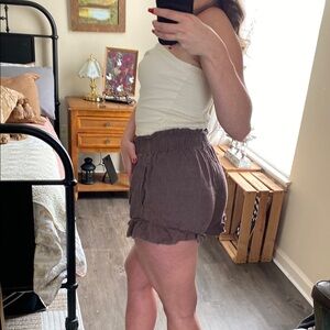 Aerie Brown Ruffle High Waisted Lounge Shorts with Pockets — Women’s S